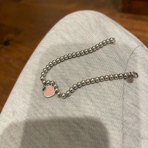 Tiffany & Co. Silver Bracelet with Pink Heart Charm